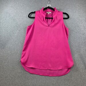 Jade Melody Tam Pink Sleeveless Ruffle Neck V-Neck Blouse XS